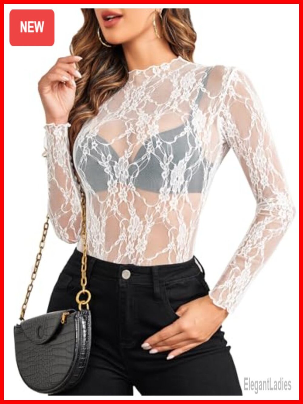 Women's Sheer Mesh Long Sleeve Mock Neck Crop Top